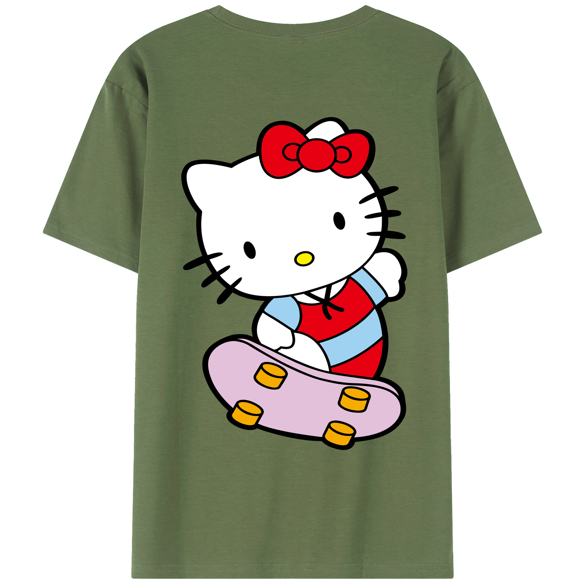 （画像用） Hello Kitty ハローキティ 綿100％ メンズ半袖Tシャツ（バックプリント） 通気性